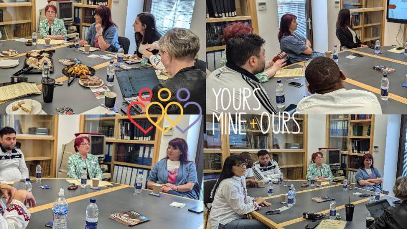 4 images of people around table